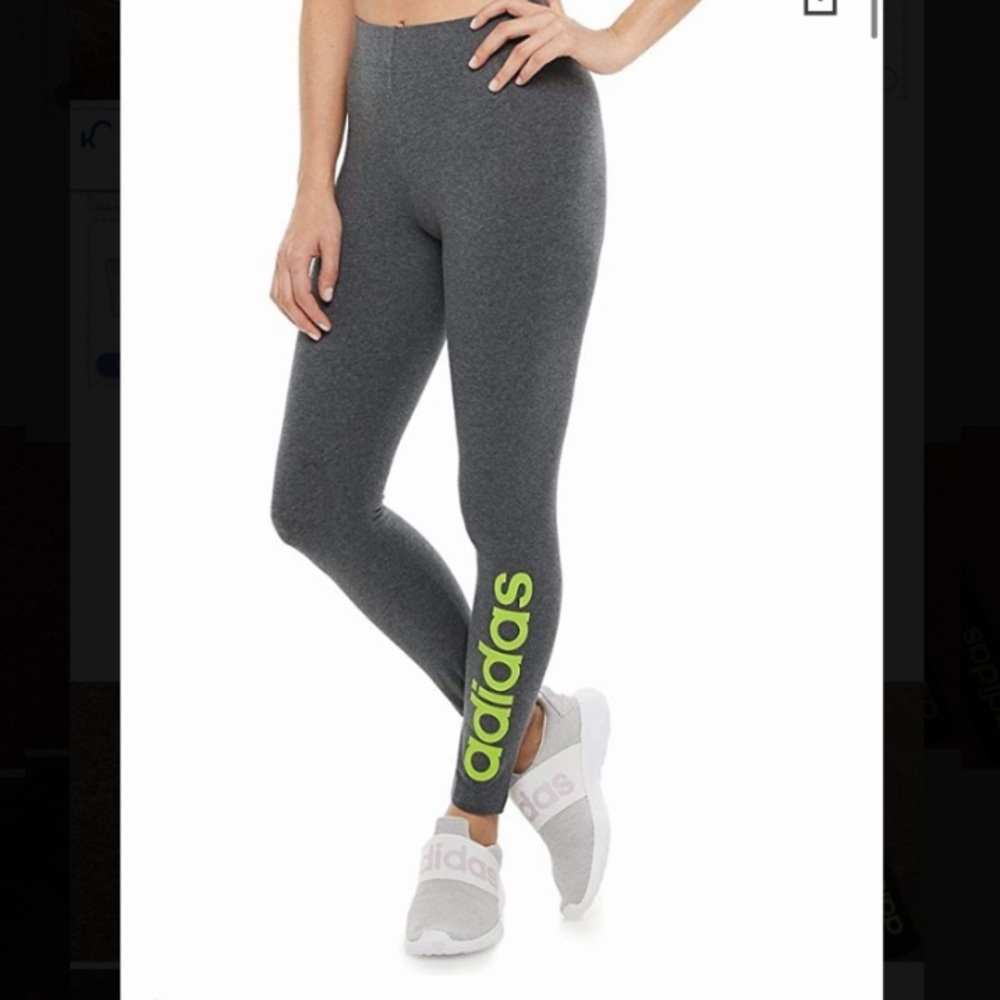 Gray Adidas Leggings With Green Logo